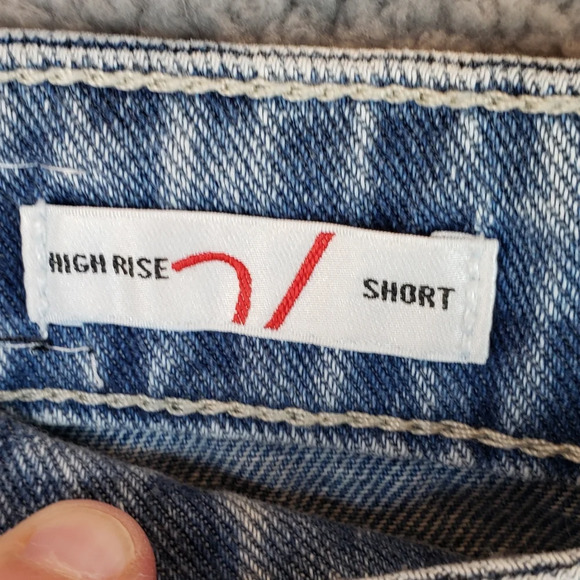 Vigoss Checker Print High Rise Raw Hem Denim Shorts Sz 32 - Picture 5 of 12